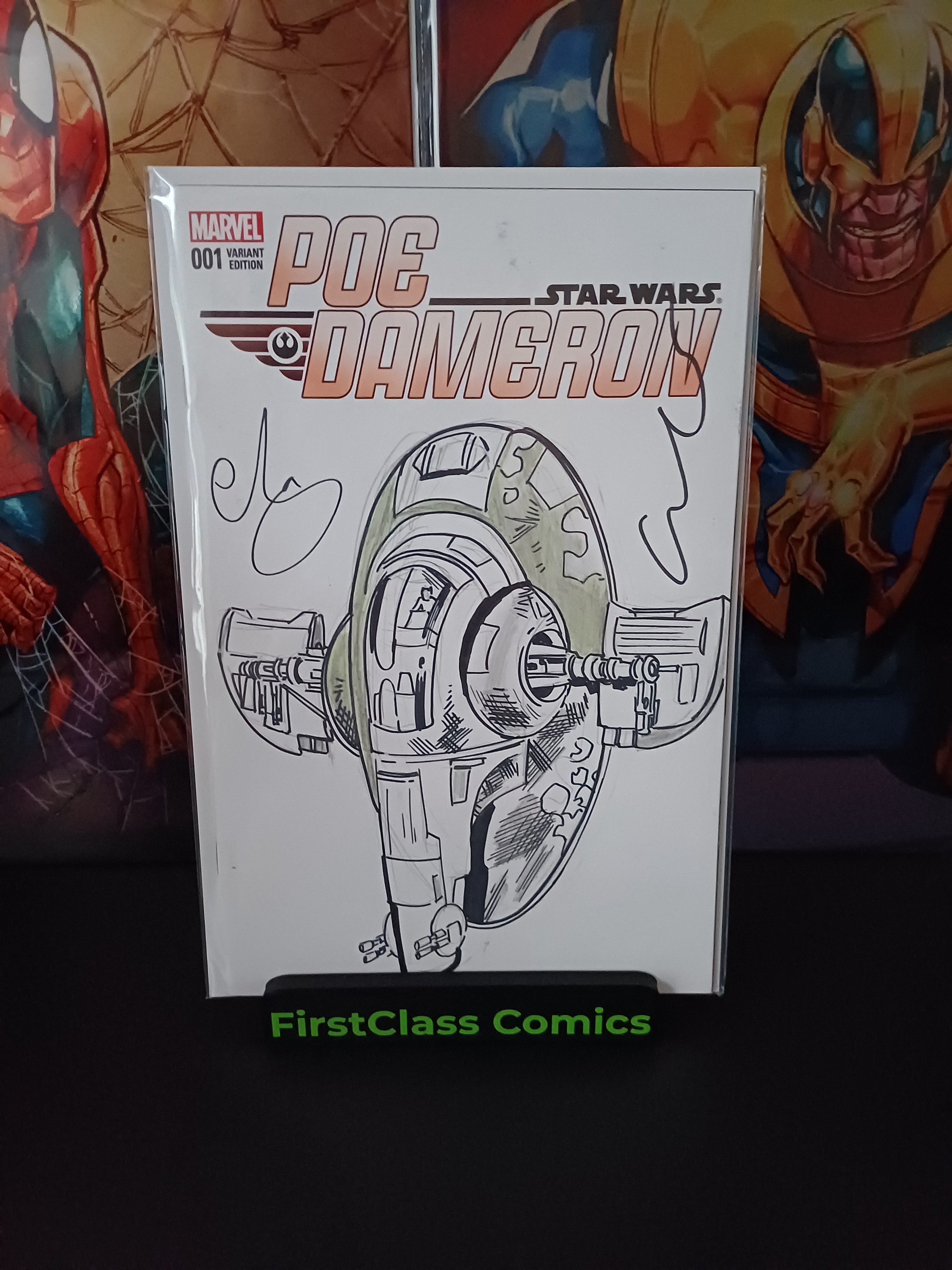 POE DAMERON #1 Variant Edition Original Sketch 2x Signed Escorza Bros COA