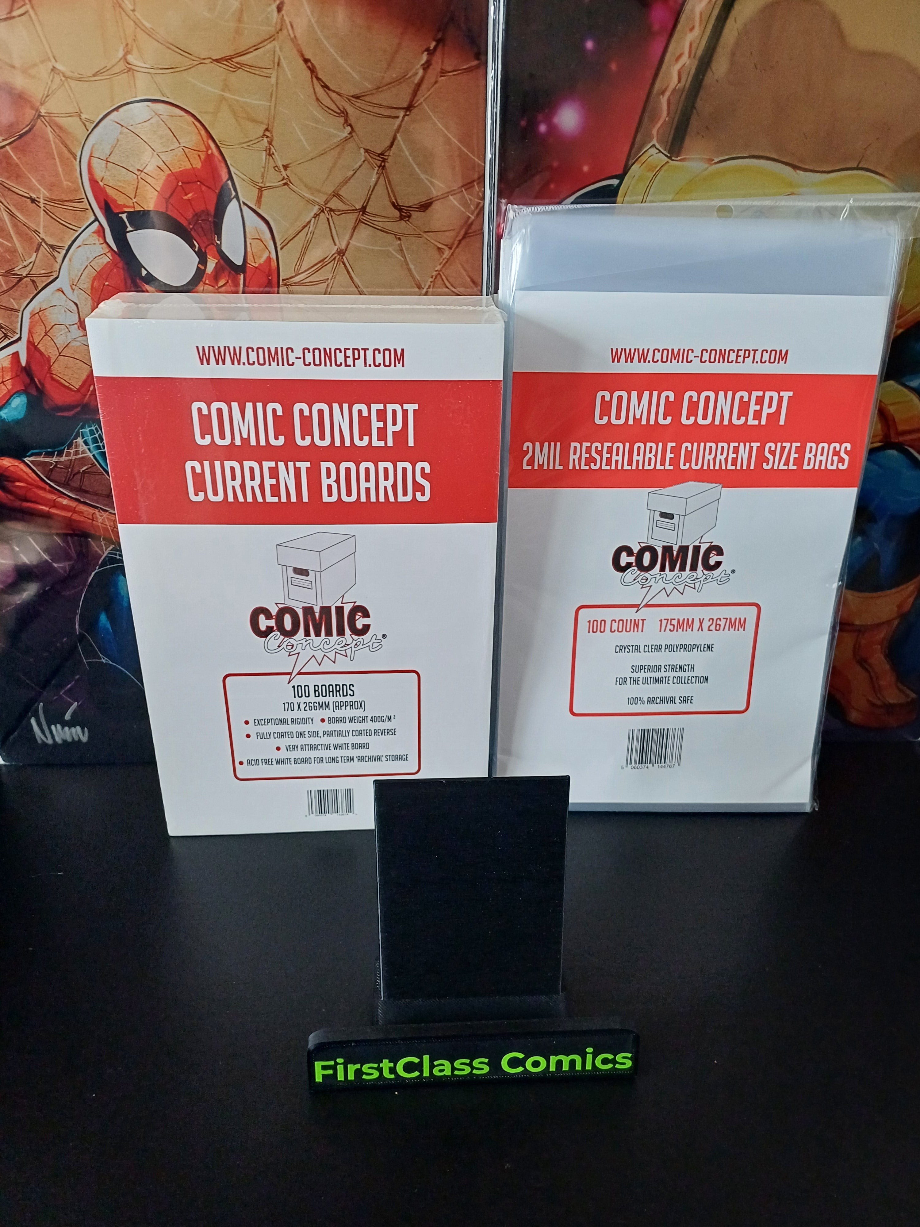 COMIC CONCEPT 100x RESEALABLE COMIC BAGS & BACKING BOARDS CURRENT SIZE