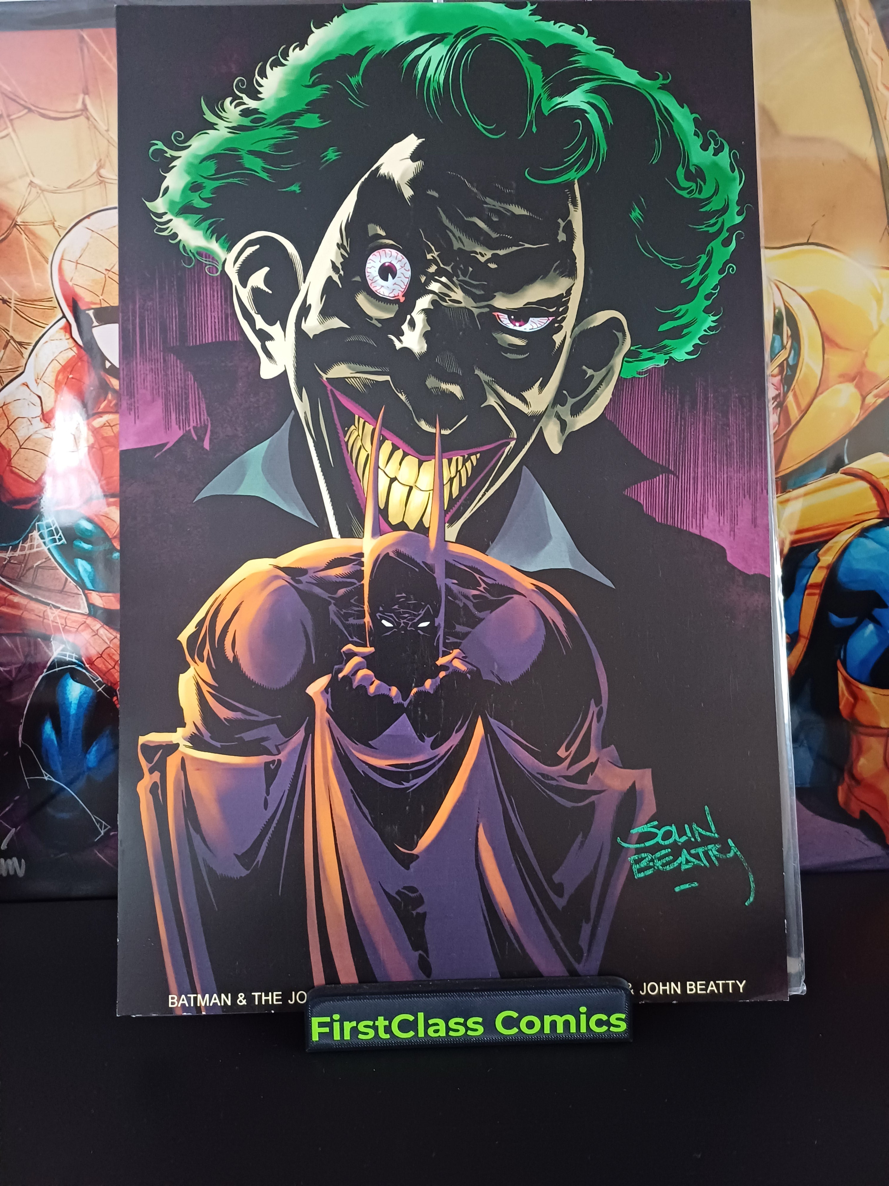 BATMAN & the JOKER  11x17 ART PRINT by JOHN BEATTY Signed lost COA