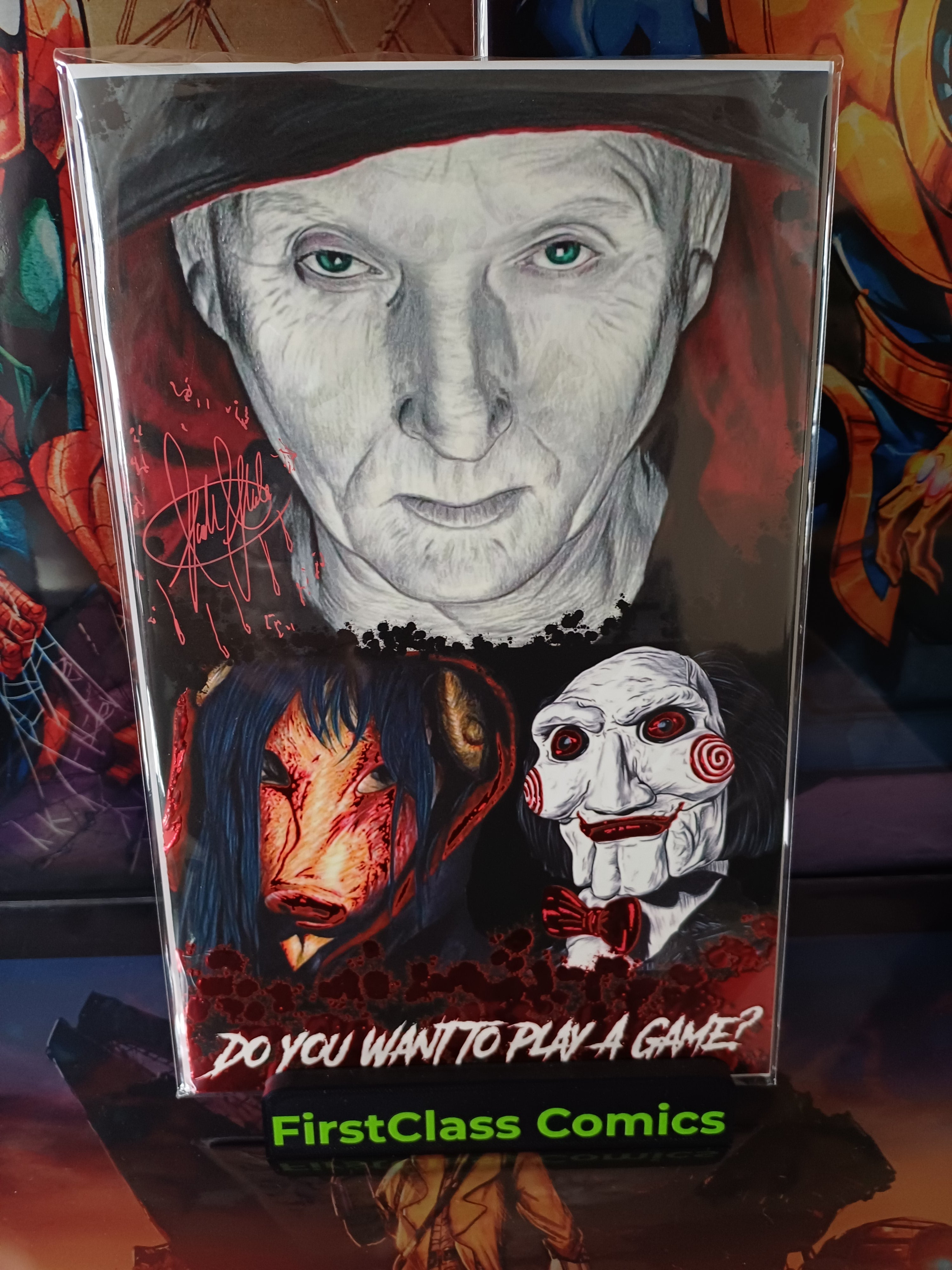 DO YOU WANT TO PLAY A GAME ? SCOTT STRAKA EMBOSSED FOIL EXCLUSIVE 11/50 SIGNED BLOOD DRIP  2x COA
