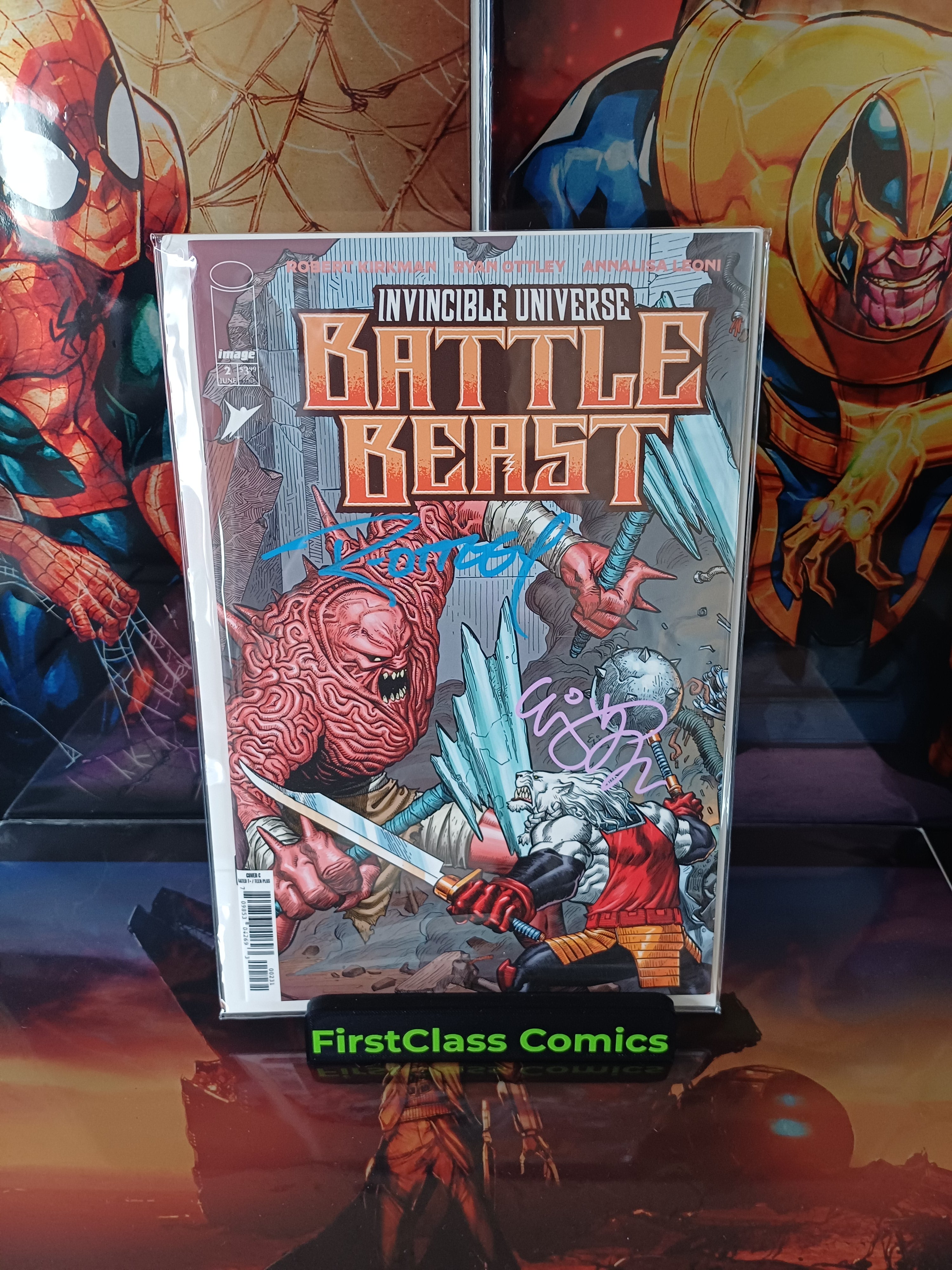 Invincible Universe Battle Beast #2C 1:10 2X Signed Ryan Ottley & EJ SU W/COA